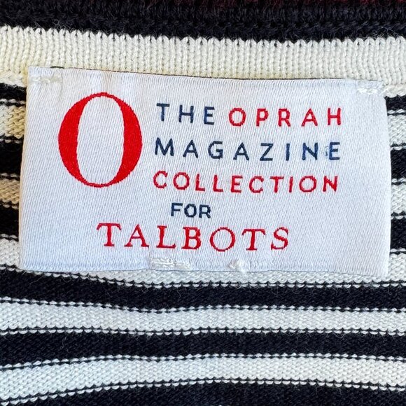 Talbots Oprah Magazine Collection Navy White and Red Stripe Cardigan Size Large - Picture 7 of 9
